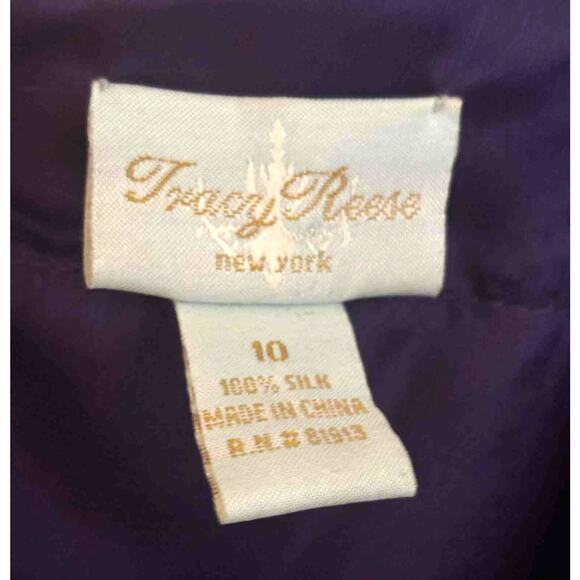 Tracy Reese $350 100% Silk Purple Black Trim Spaghetti Strap Midi Dress Size 10 - Picture 8 of 8